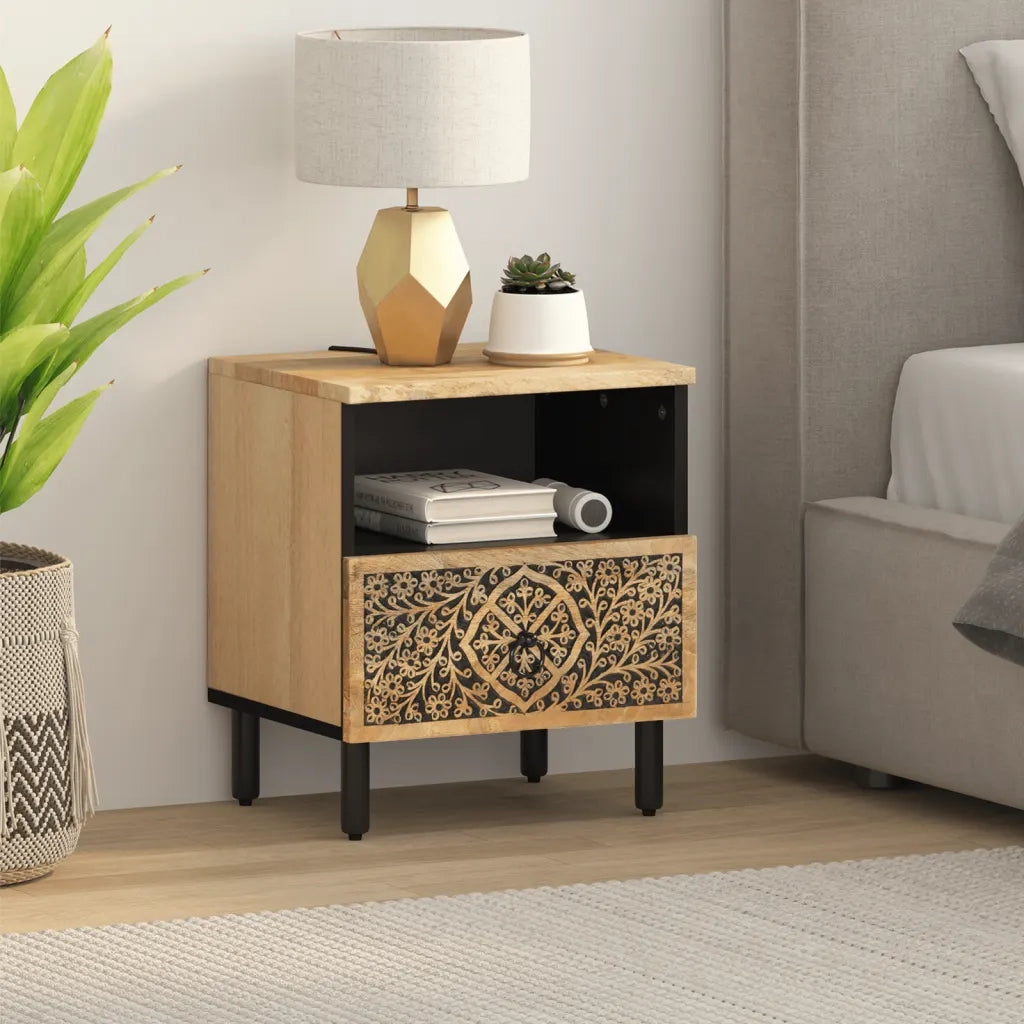 Comodino 40x33x46 cm in Legno Massello di Mango 358218