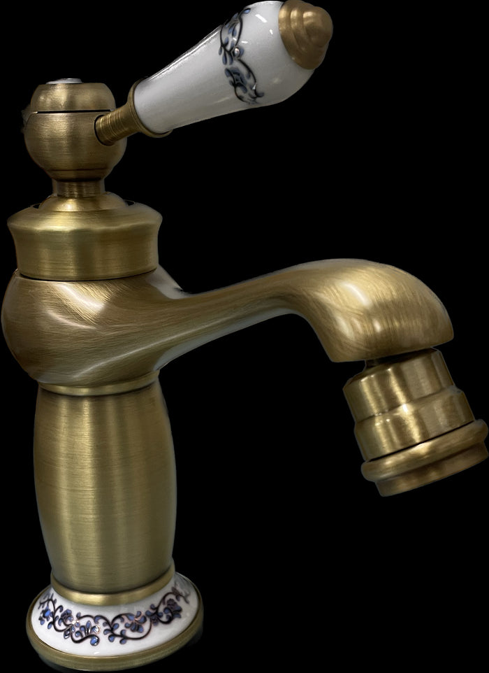 Rubinetto miscelatore per bidet bagno vintage bronzato con dettagli in ceramica