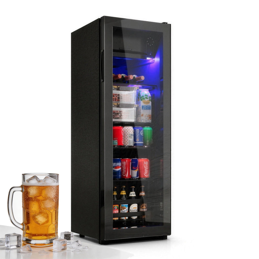 Frigorifero Combinato 128L con Freezer 8L ¨C MINIMAL ¨C Compressore, LED Blu, Ripiani Regolabili