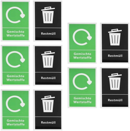 Etichette per la raccolta differenziata 10 pezzi - Adesivo auto-attacco - Impronta acqua - Etichette generali per la raccolta differenziata - Raccolta mista - 150 x 100 mm
