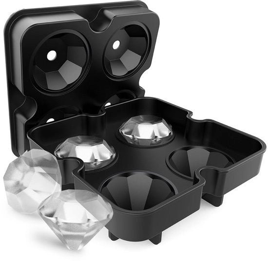Forma di cubetto di ghiaccio a forma di diamante con coperchio (4 pezzi) - Forma per ghiaccio - Forme per ghiaccio in silicone - cubetti di ghiaccio - per Whisky, Gin e cocktail - Regalo - regalo per uomo di compleanno