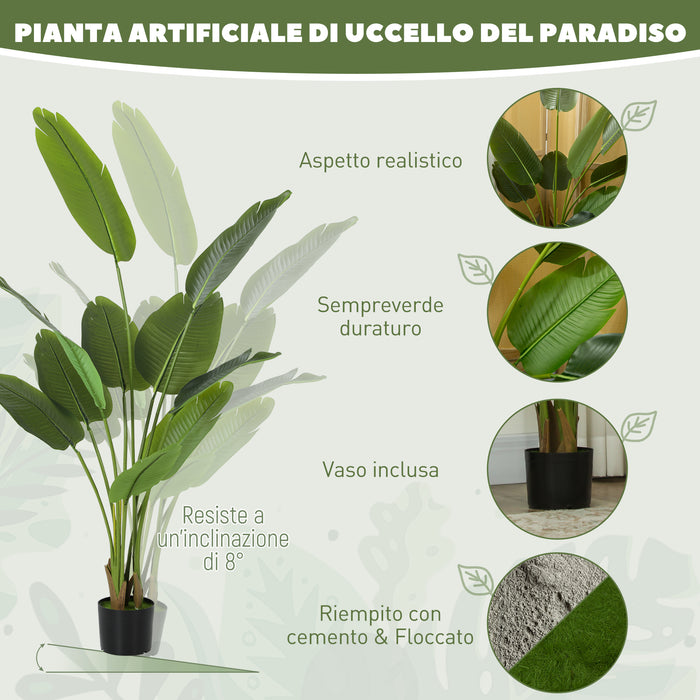 Pianta Artificiale Uccello del Paradiso Alta 160 cm per Interni con Vaso in PEVA Verde