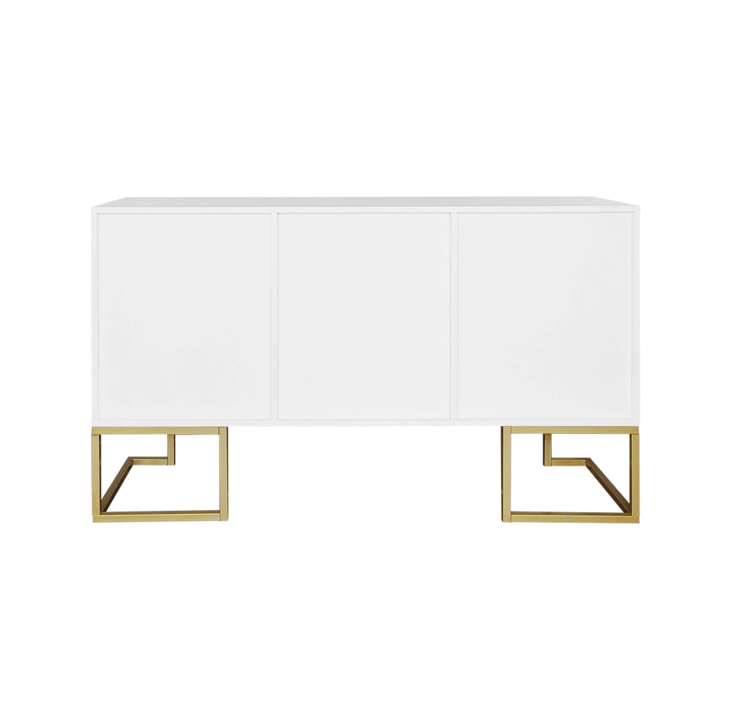 Credenza a 3 ante con ripiani regolabili; MDF e metallo; bianco