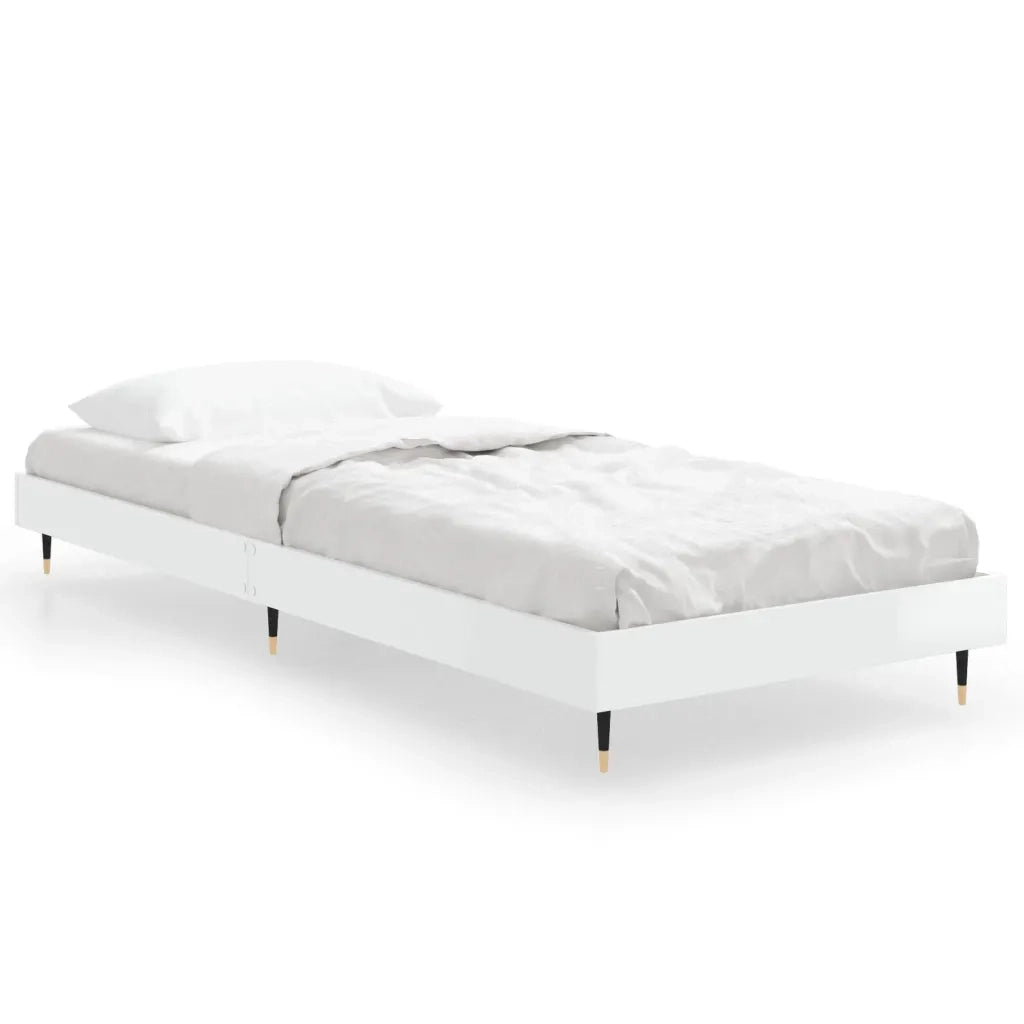 Letto singolo | Letto per adulti | Giroletto Bianco Lucido 75x190 cm in Legno Multistrato