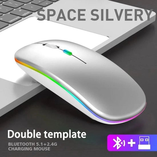 Maus 2,4 GHz wireless ottico caricabile via USB con illuminazione RGB wireless compatibile con PC e laptop - Argento