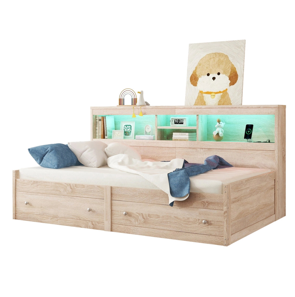 Letto a daybed 90x200 cm con LED, USB e cassetti
