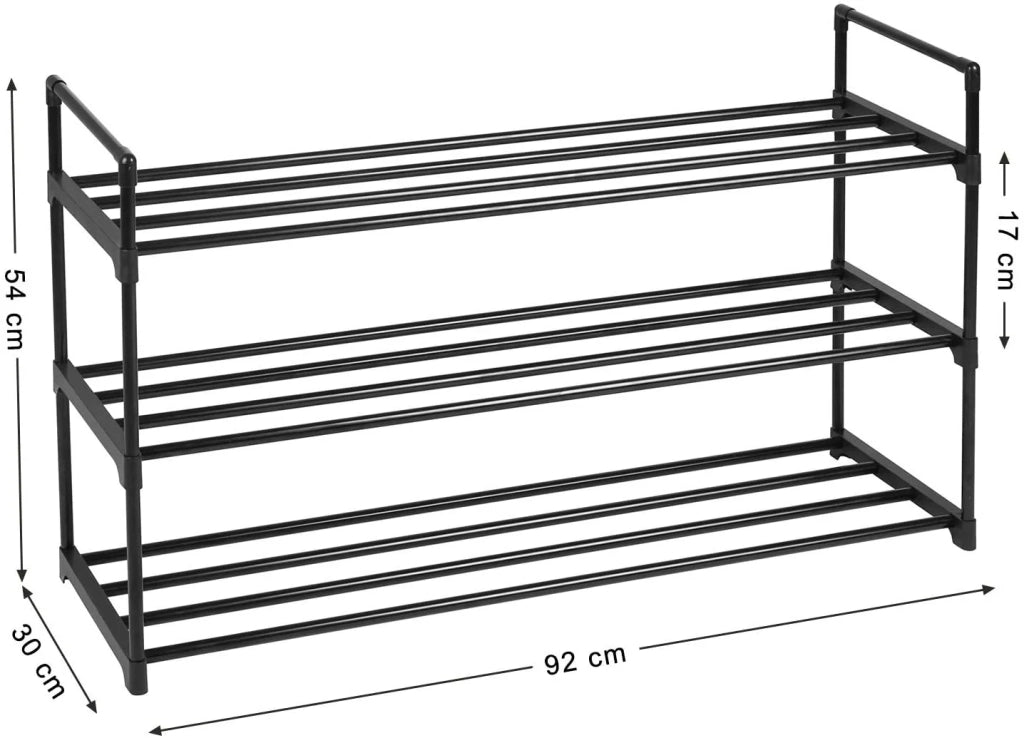Scarpiera in metallo a 3 ripiani per 15 paia di scarpe per soggiorno ingresso spogliatoio 92 x 30 x 54 cm nero 12_0000505