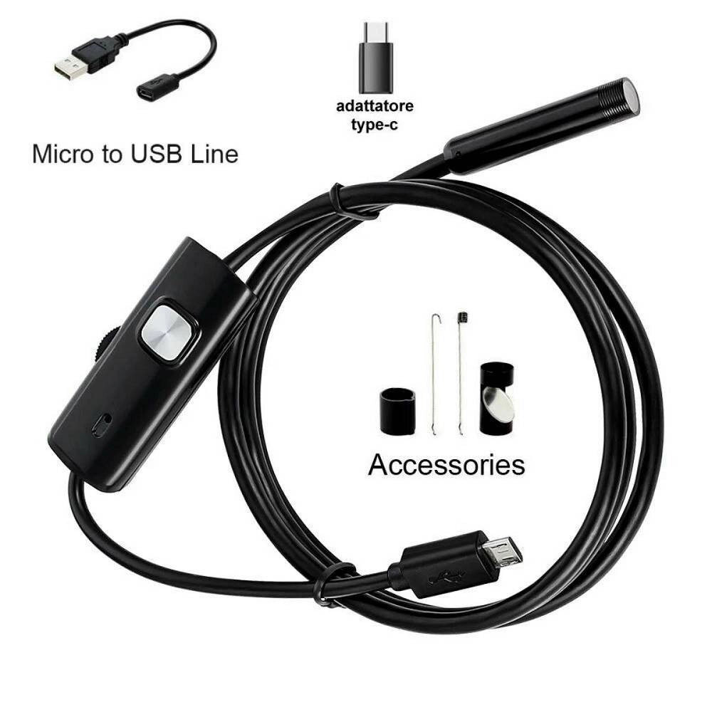 Trade Shop - Telecamera Endoscopica 5 Mt Type-c Usb Mini Usb F Flessibile Impermeabile 6 Led -
