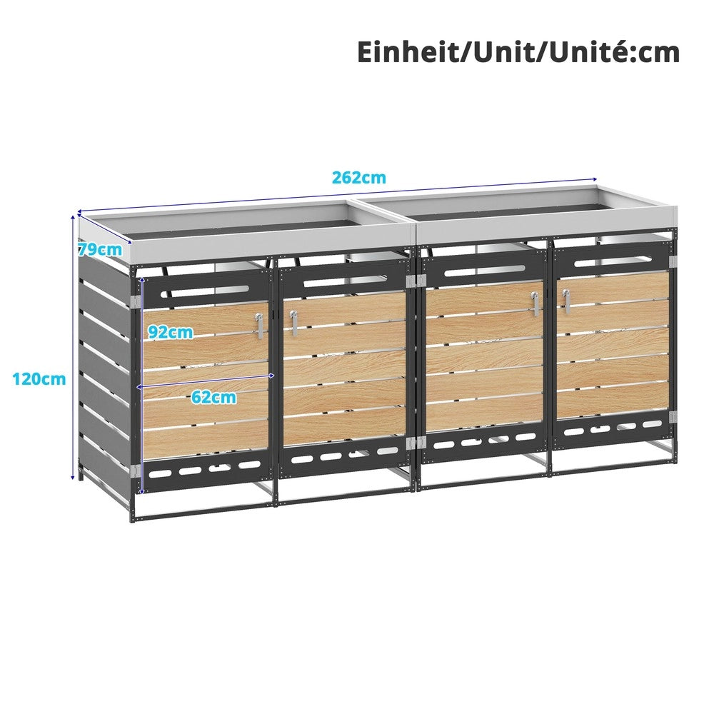 Box Portarifiuti con Fioriera ¨C Xylo ¨C Legno e Metallo, con Serratura