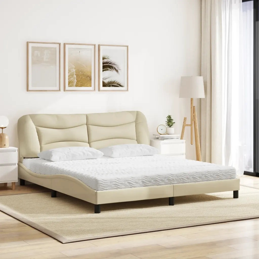 Letto con Materasso Hvar Crema 180x200 cm in Tessuto 3208553