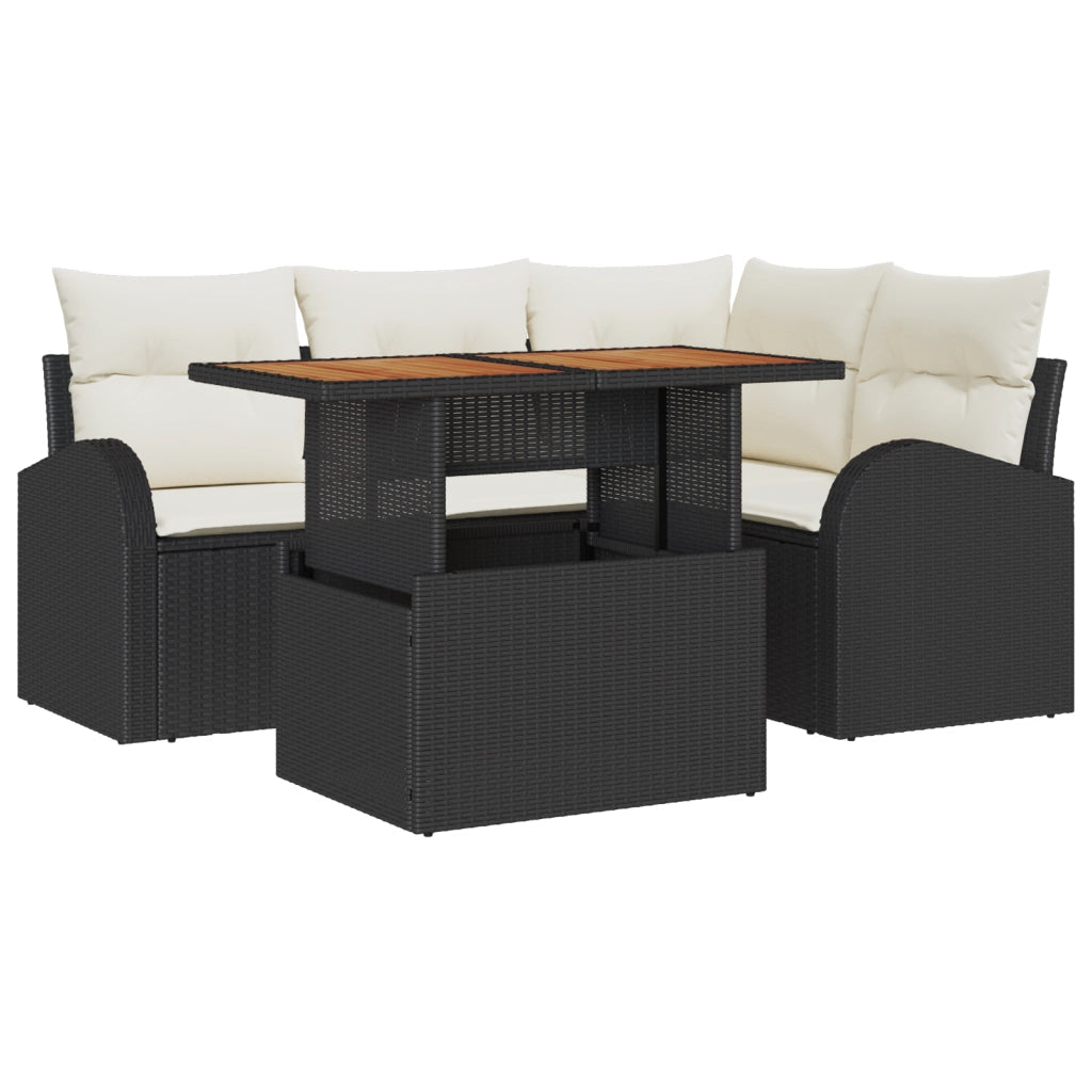 Set di Divani da Giardino  5 Pezzi con Cuscini Rattan Polyrattan Nero