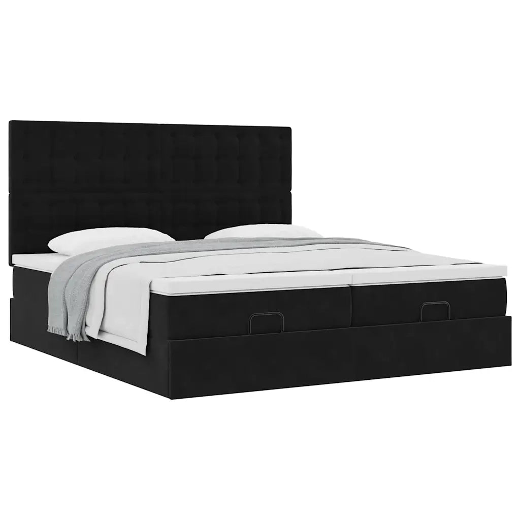 Struttura Letto Pouf con Materassi Nero 180x200 cm in Velluto 3313810