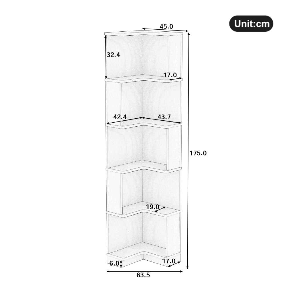 Libreria angolare a L in MDF con strisce LED controllate da app, 63,5 x 45 x 175 cm, colore nero