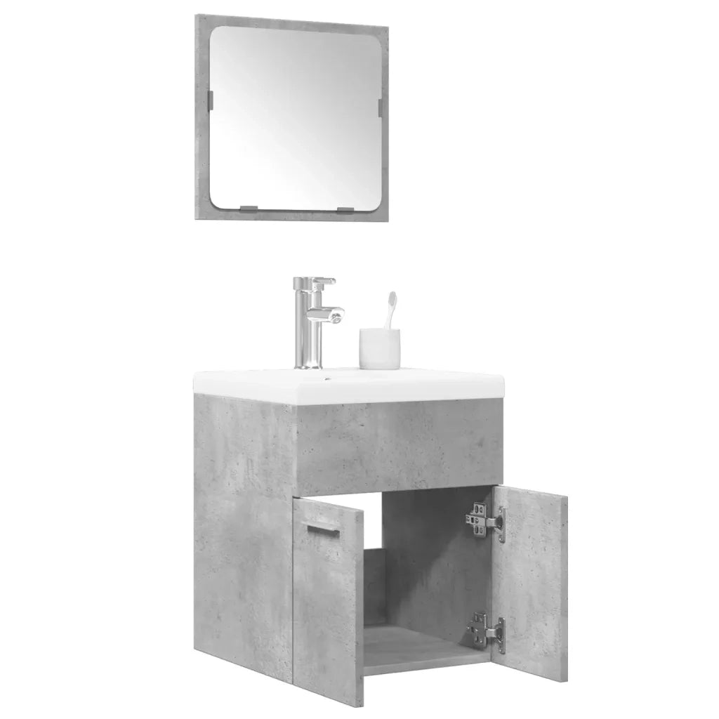 Set Mobili da Bagno | Armadio da bagno 3 pz Grigio Cemento in Legno Multistrato