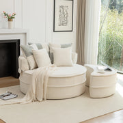 Poltrona chaise longue rotonda con pouf e 5 cuscini - in ciniglia e schiuma - beige