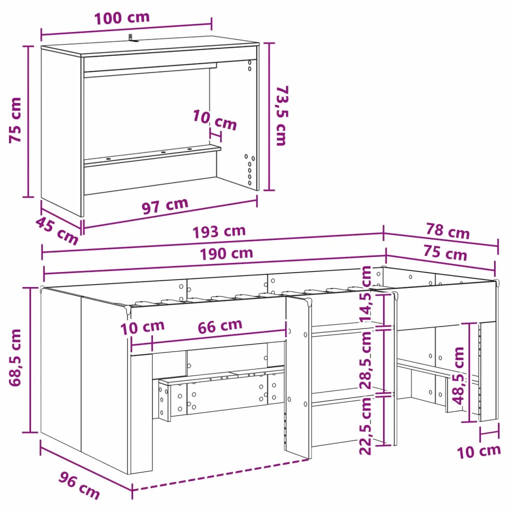 Letto alto per bambini con scrivania Bianco 75 x 190 cm 3423478