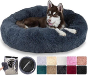 Letto per cani rotondo per grandi cani - Rimovibile e lavabile - Chiusura a zip - Fondino antiscivolo - 80 cm - Grigio scuro