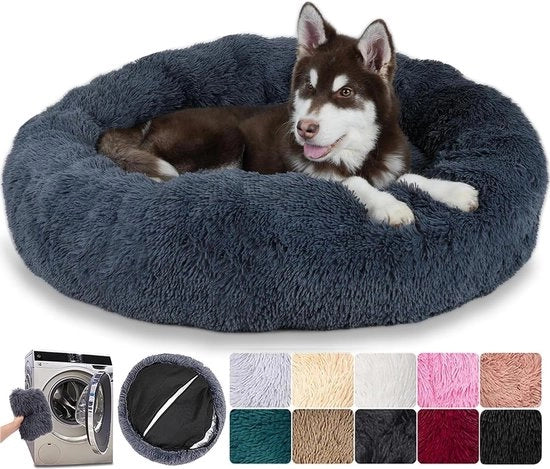 Letto per cani rotondo per grandi cani - Rimovibile e lavabile - Chiusura a zip - Fondino antiscivolo - 80 cm - Grigio scuro