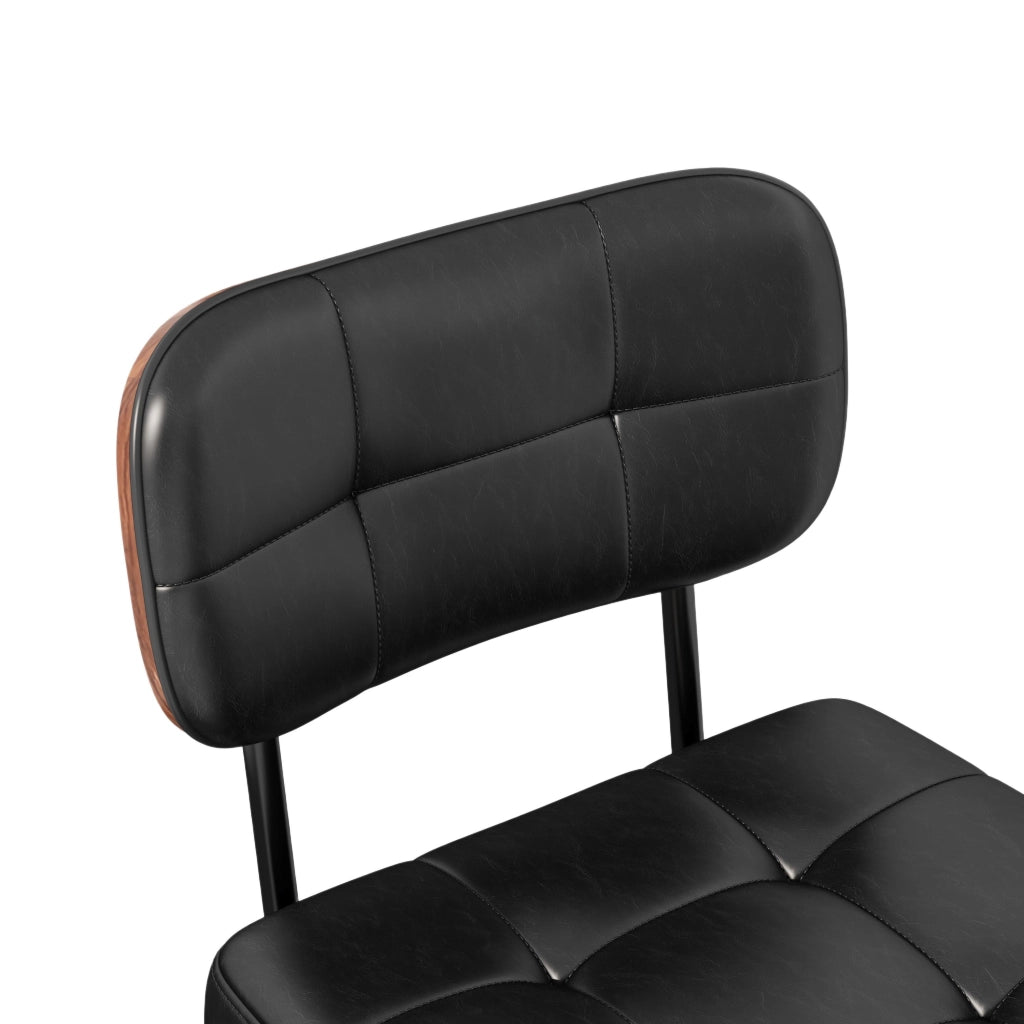 Sgabello da bar in PU con schienale ergonomico, struttura in metallo e legno, colore nero e noce scuro