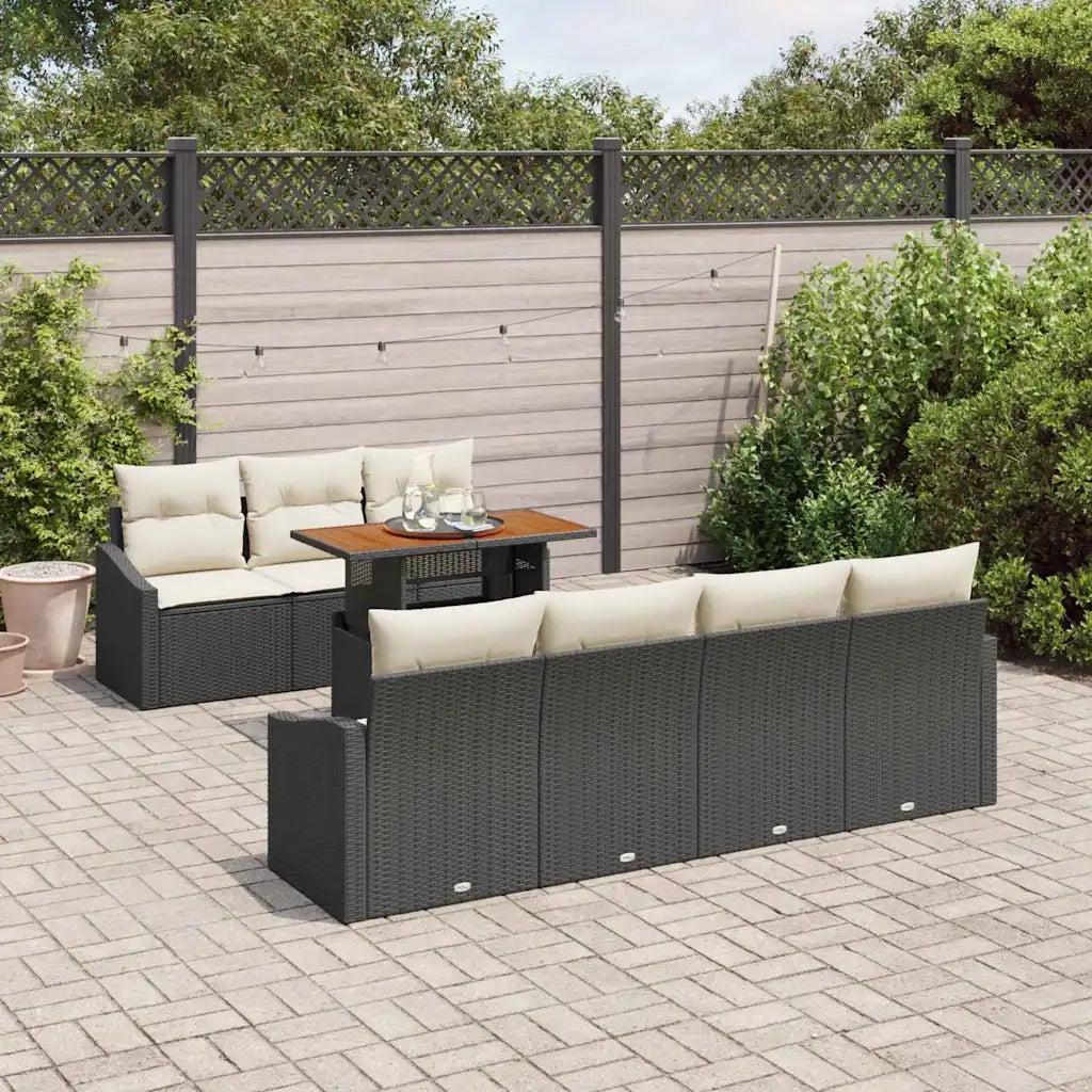 Set da Pranzo per Giardino con cuscino 8 pcs Nero e Crema 3349795