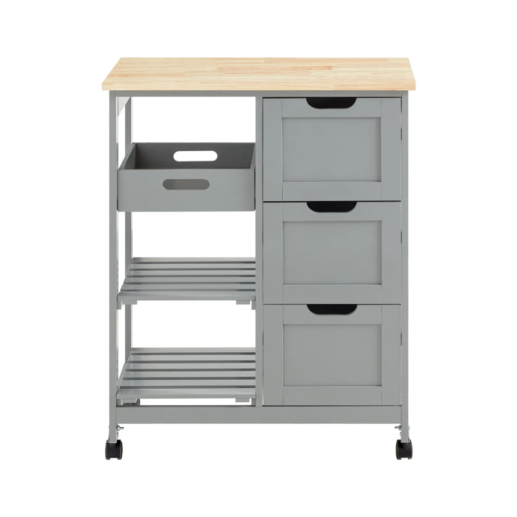 Carrello Cucina Credenza da Cucina o Bagno con 3 cassetti e 1 Cestino L68*P38*A85 cm colore grigio FKW79-HG