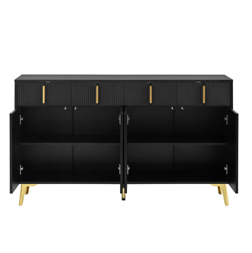 Credenza 140x38x82 cm con 4 ante; 4 cassetti; MDF nero