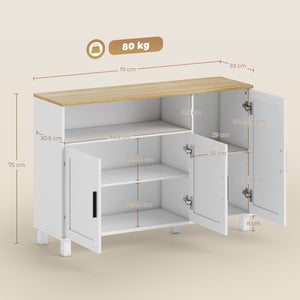 Credenza Cucina 110x33x75 cm con Ante Ammortizzate 2 Armadietti e Vano Aperto in Legno Bianco