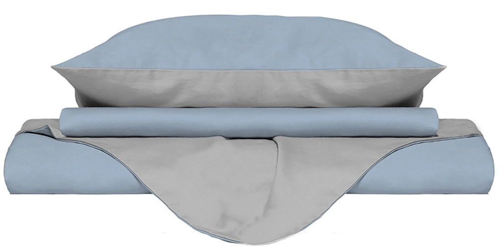 Copripiumino Singolo con Sacco e Federe Doubleface Azzurro/Grigio Chiaro