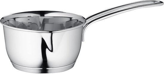 Piatto da latte da 10 cm - 250 ml - Acciaio inossidabile - Con beccuccio e scala di misura - Adatto per induzione - Tutti i fornelli