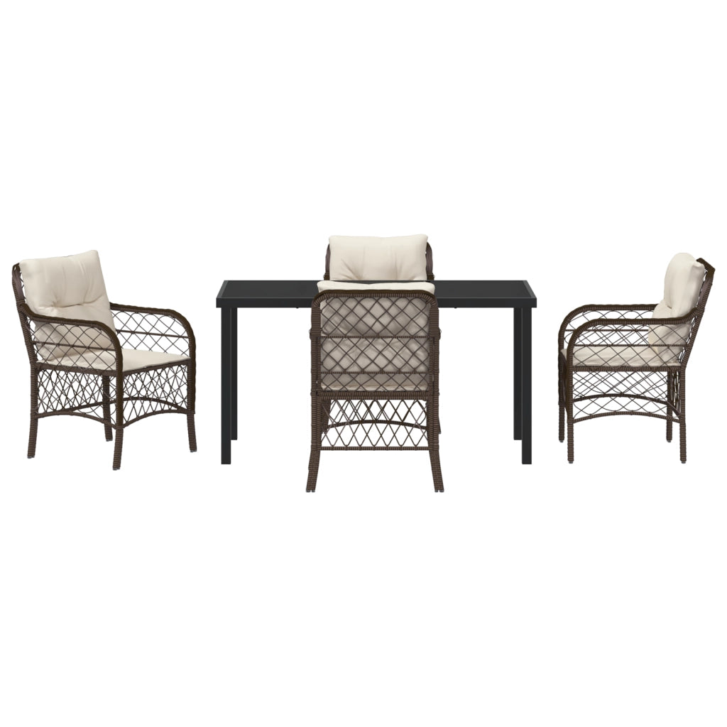 Set da Pranzo da Giardino 5 Pezzi con Cuscini in Polyrattan Marrone