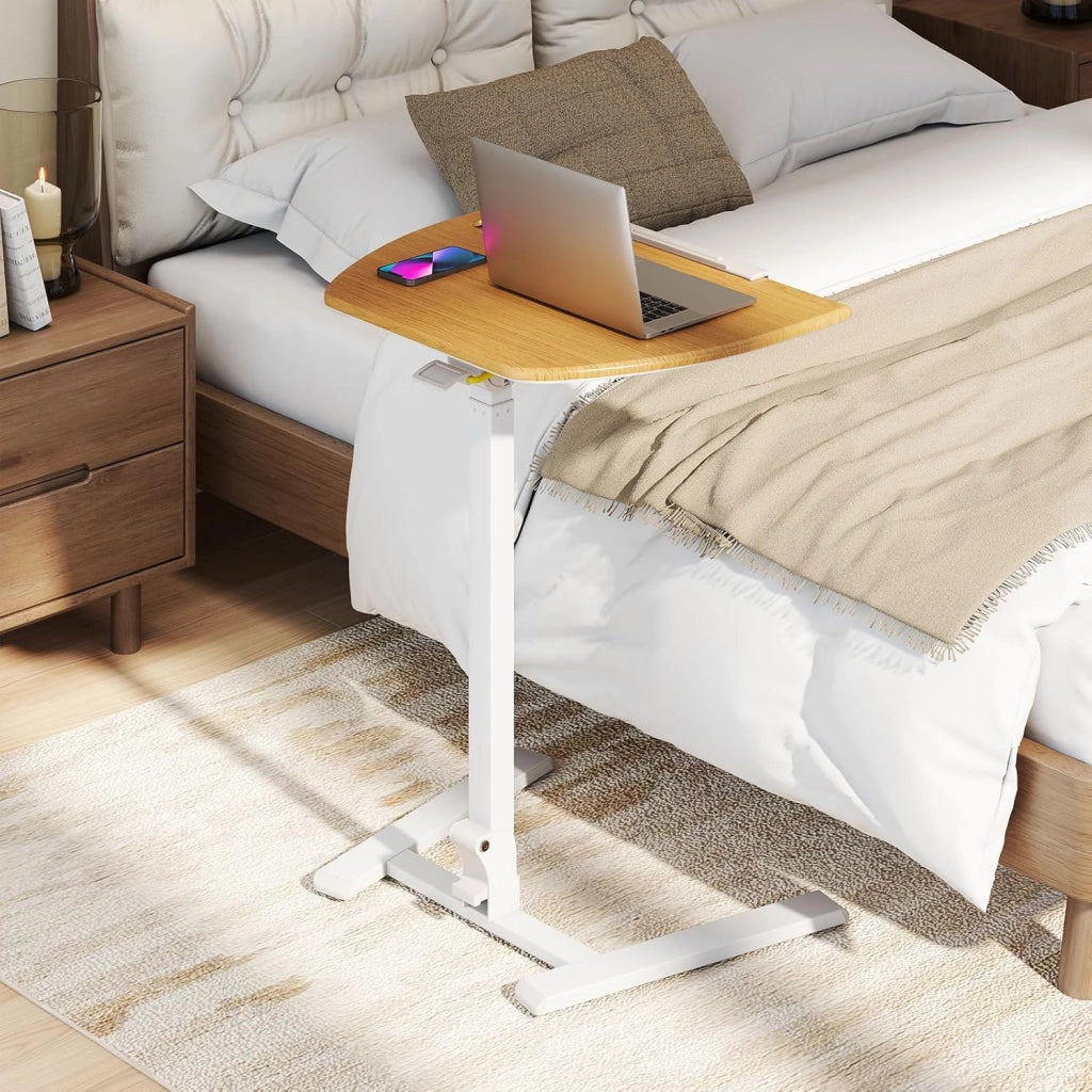 Tavolino da Letto e Divano, Tavolino Pieghevole e Regolabile in Altezza con Ruote e Piano Inclinabile a 90°, Mobile Multifunzionale e Portatile per Lavorare e Mangiare da Casa e Ufficio
