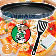 Trade Shop - Kit 3 Pz Per Pizza Fatta In Casa Composto Da Teglia Da 32cm Paletta E Spugnetta -