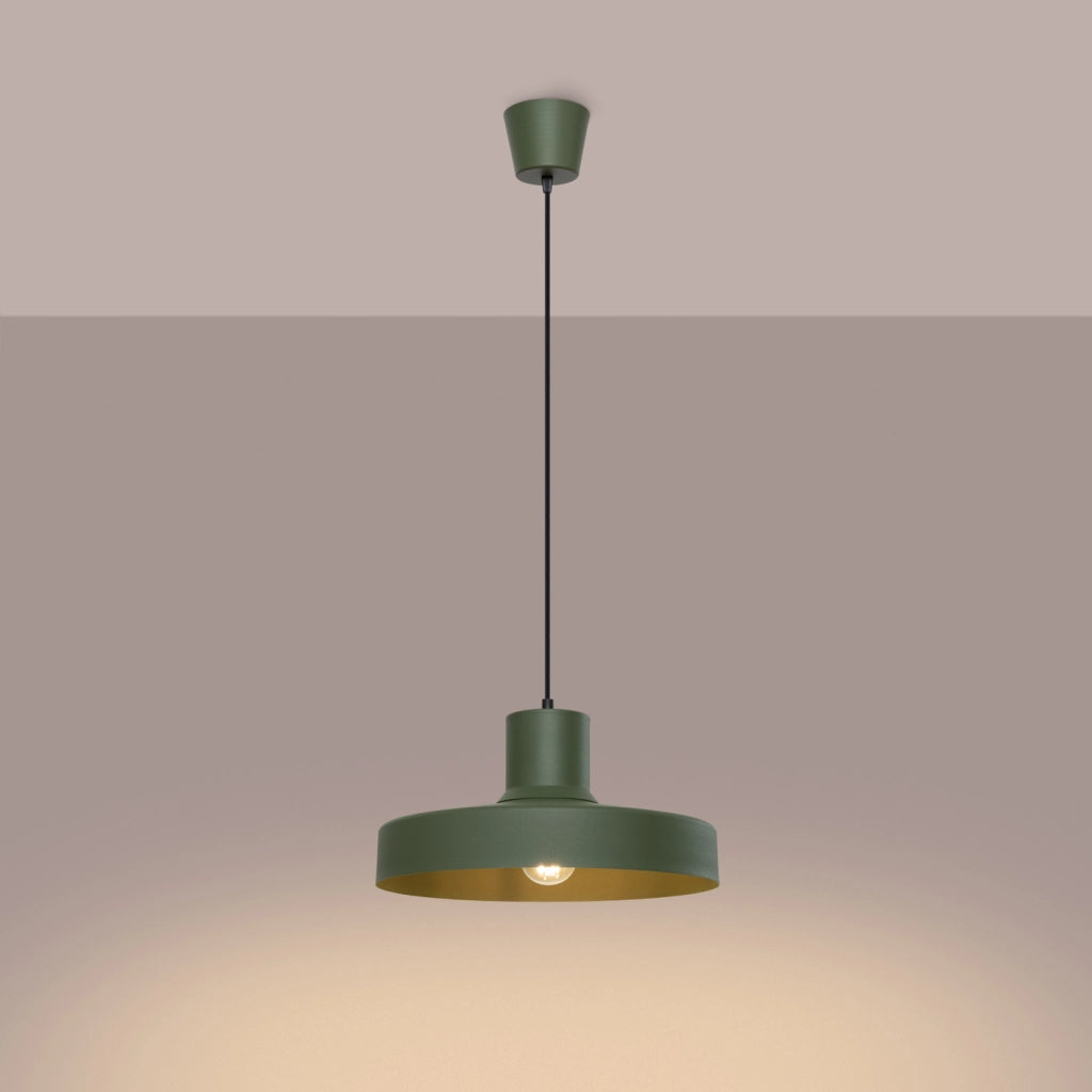 Lampada a sospensione BILO in acciaio verde oliva, lampadina E27, moderna, rotonda, 35 cm