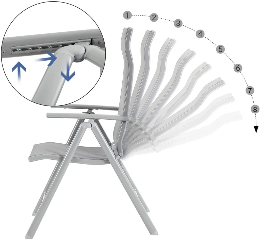 Set 2 sedie da giardino pieghevoli sedute da esterno robusto telaio in alluminio schienale regolabile in 8 posizioni portata 150 kg grigio 12_0000027