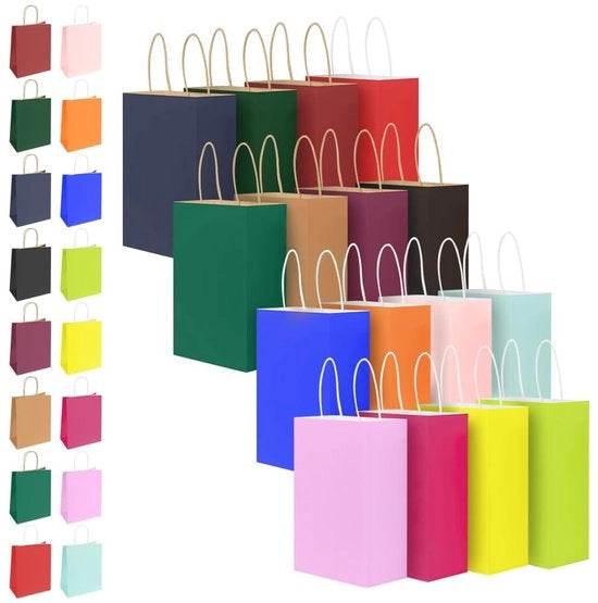 Set di 16 confezioni regalo in carta kraft, colorate, piccole con maniglie, 27x20x12cm, confezioni regalo in carta, tazze colorate, confezioni per feste, Natale, matrimoni