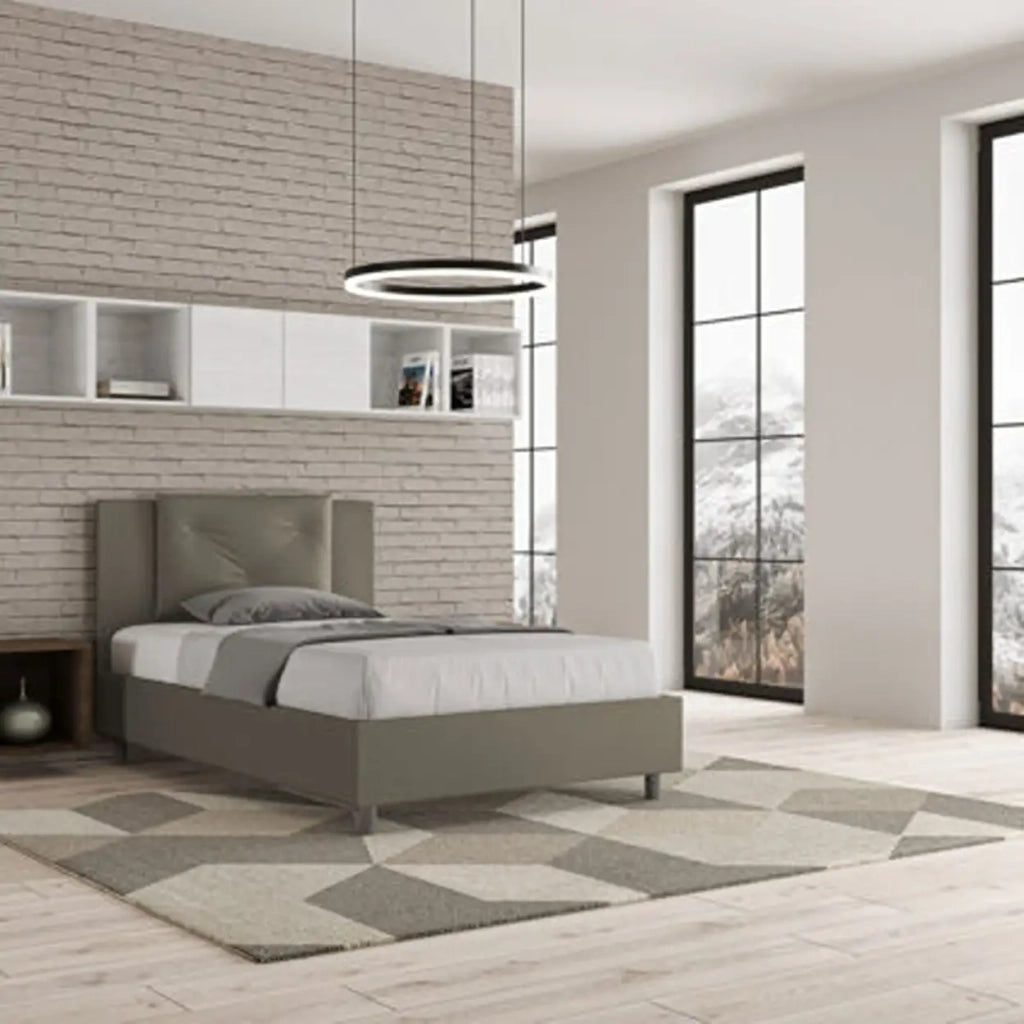 Letto una piazza e mezza con rete imbottito 120x210 similpelle cappuccino Appia