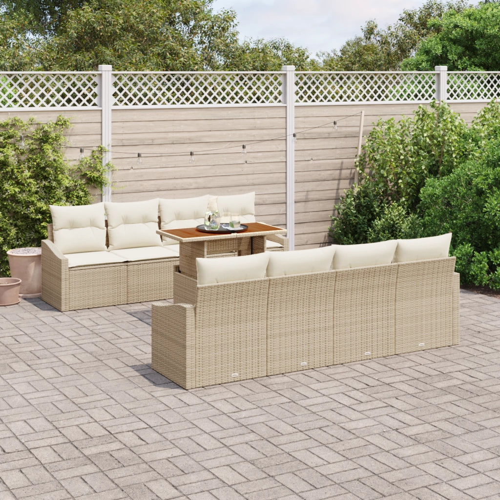 Set da pranzo da giardino da 9 pezzi con cuscini Beige Rattan Poliacetato