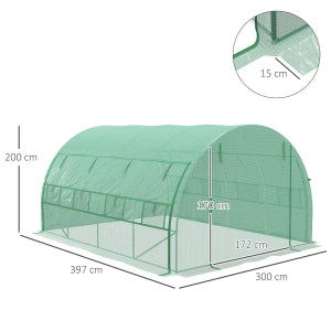 Serra da giardino in PE con struttura in acciaio zincato, 3,97 x 3 x 2 m, verde
