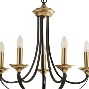 Lampadario Contemporaneo Campanile Acciaio Bronzo Marrone 5 Luci E14