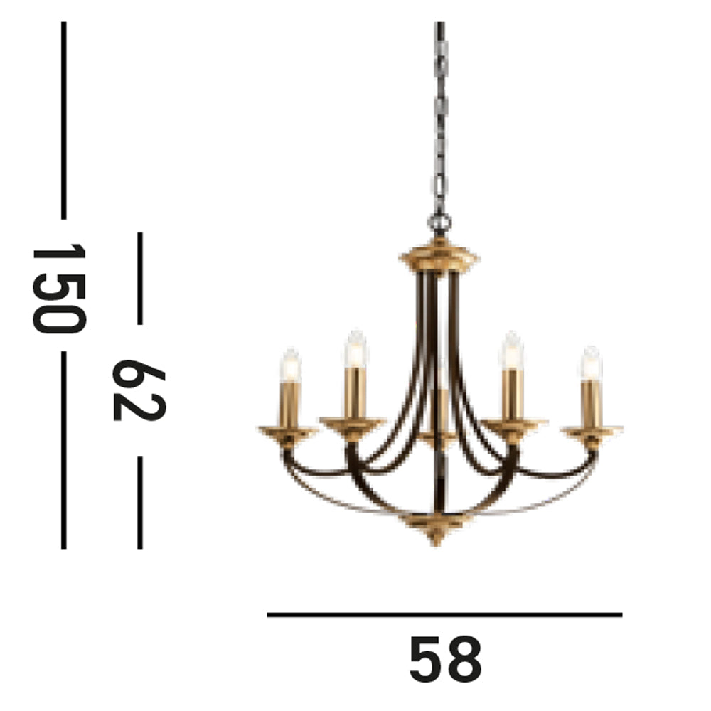 Lampadario Contemporaneo Campanile Acciaio Bronzo Marrone 5 Luci E14