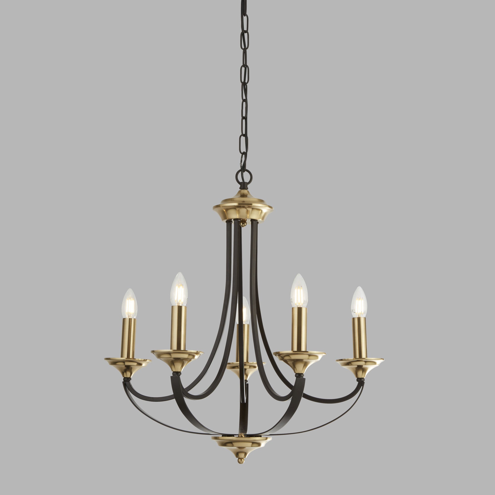 Lampadario Contemporaneo Campanile Acciaio Bronzo Marrone 5 Luci E14