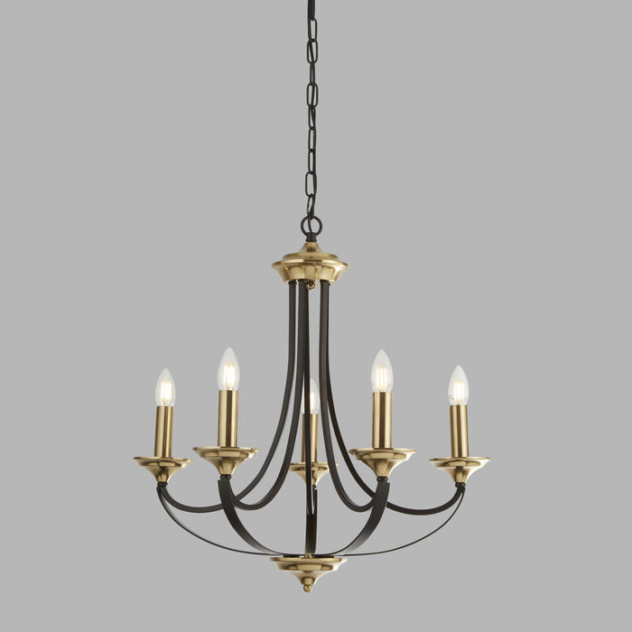 Lampadario Contemporaneo Campanile Acciaio Bronzo Marrone 5 Luci E14