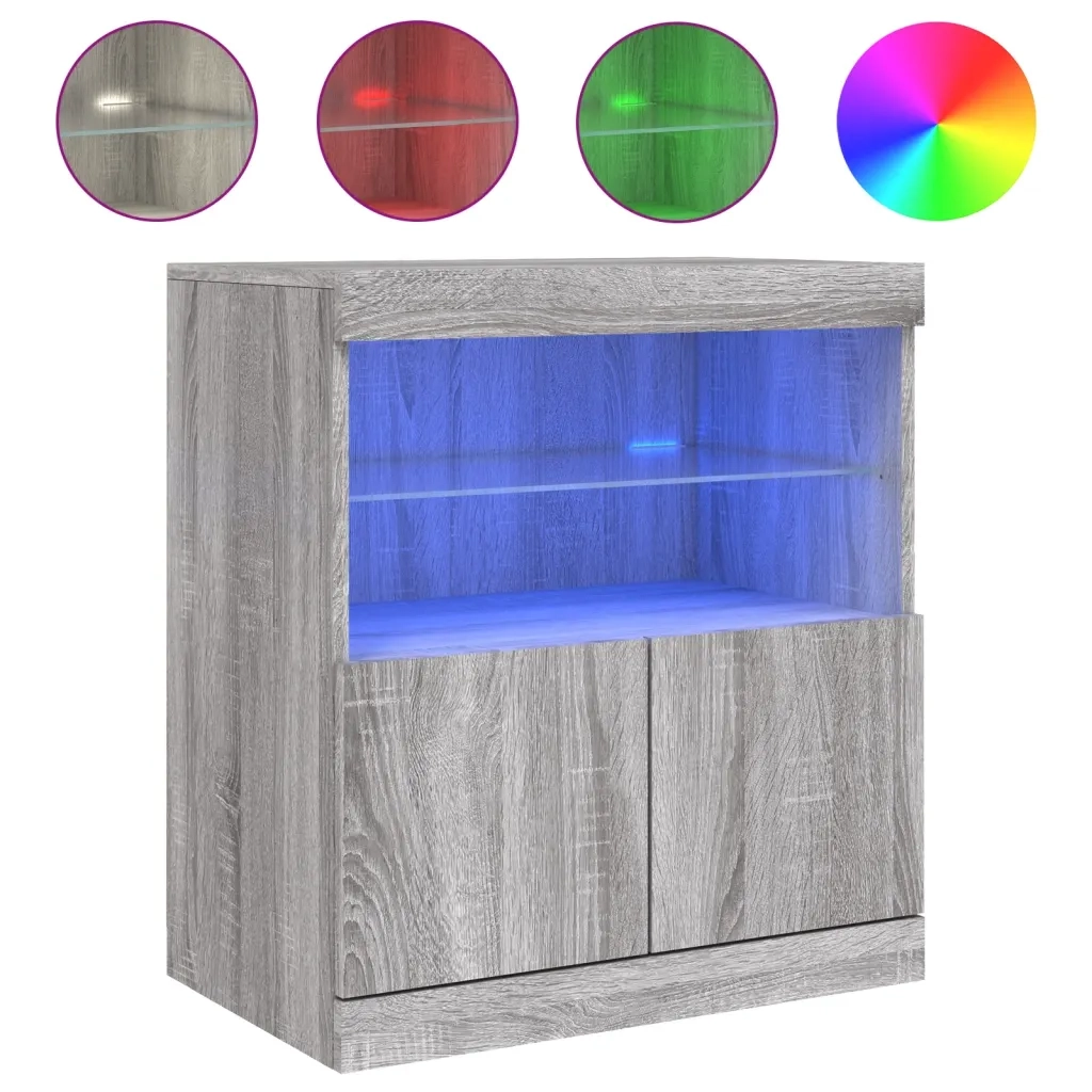 Credenza | Madia | Buffet da pranzo | Armadio da pranzo con Luci LED Grigio Sonoma 60x37x67 cm