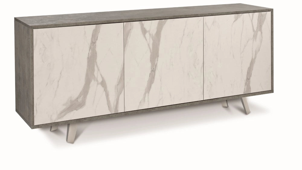 Mobile Madia 3 ante con apertura a spinta H74 L177 P41 struttura color Cemento frontali color Marmo 7073k Sarmog
