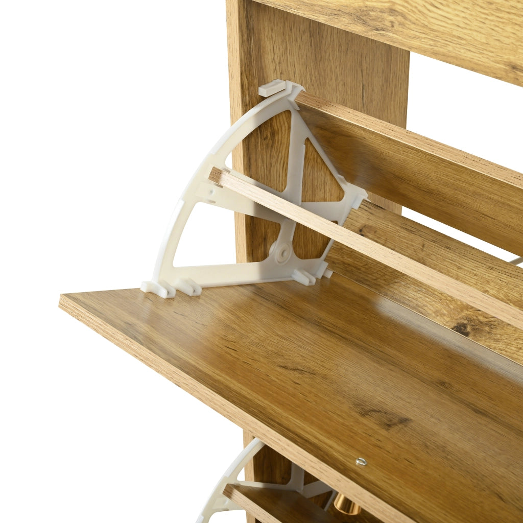 Mobile Scarpiera con 3 Ante a Ribalta e Vani Aperti; Stile Japandi; in MDF; 63×24×147 cm; Naturale