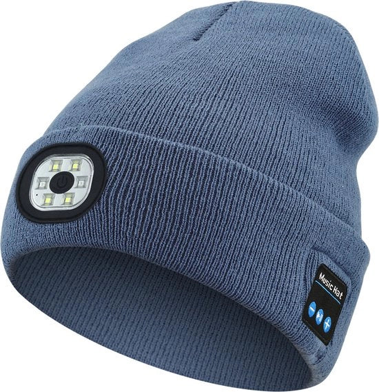 Cappello da baseball Bluetooth 22x21cm con luce LED - Muffa da ascolto musicale senza fili - Con cuffia stereo - Muffa da ascolto musicale ricaricabile tramite USB - Ideale per campeggio, escursioni, jogging - colore blu