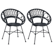 Sedia da pranzo 2 pz | Sedie da cucina Rattan e Ferro Nero 54 x 65 x 82 cm