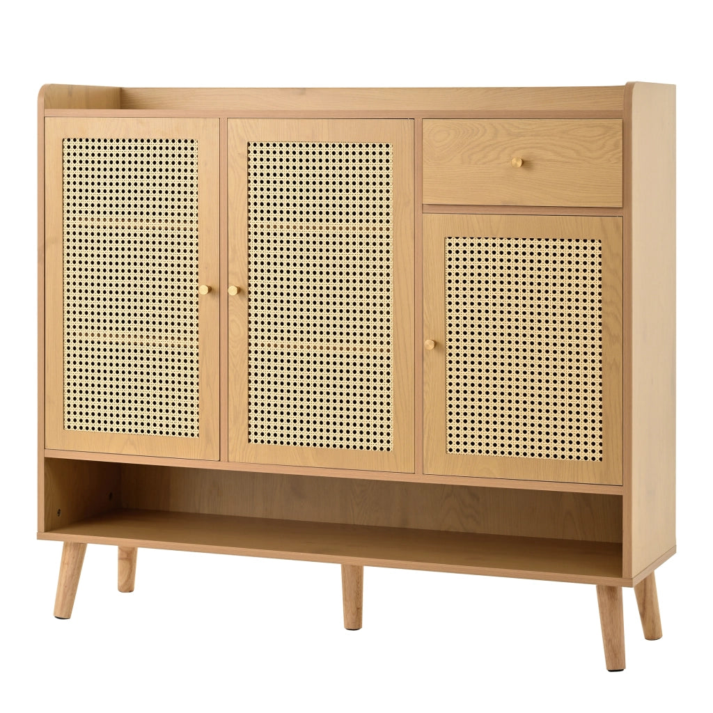 Mobile porta scarpe con 3 ante, 1 cassetto e ripiani, finitura Natural, 120 x 35 x 106 cm