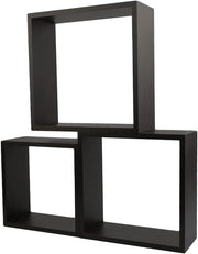 Set di Scatole in Legno da Parete da 3 - Scatole in Legno - Libreria - Decorazione - Legno - Nero - 15/20/25 cm - Scatola