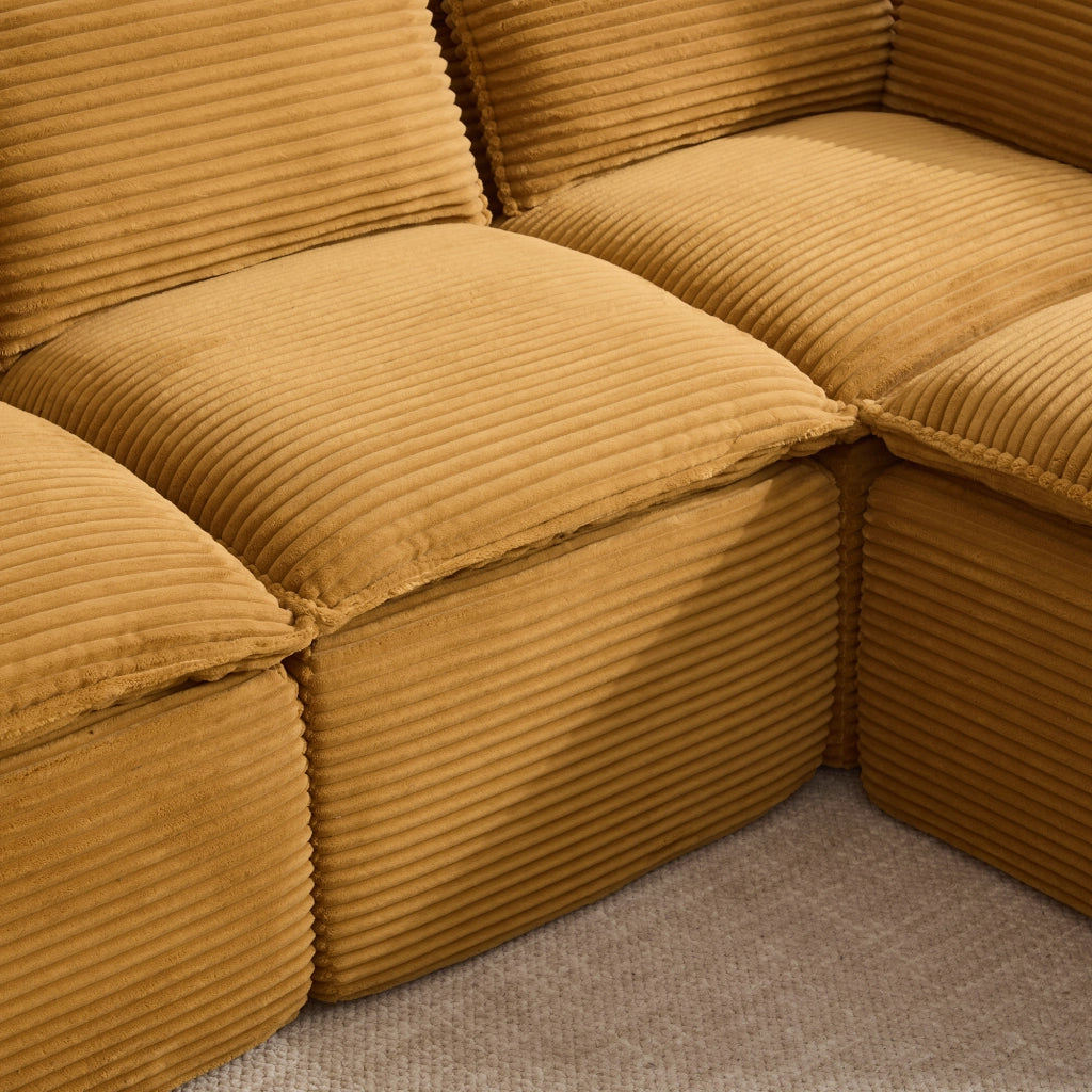 Divano modulare con tasche laterali cuscini schiuma e molle in velluto a coste arancione 322 × 161 × 75 cm